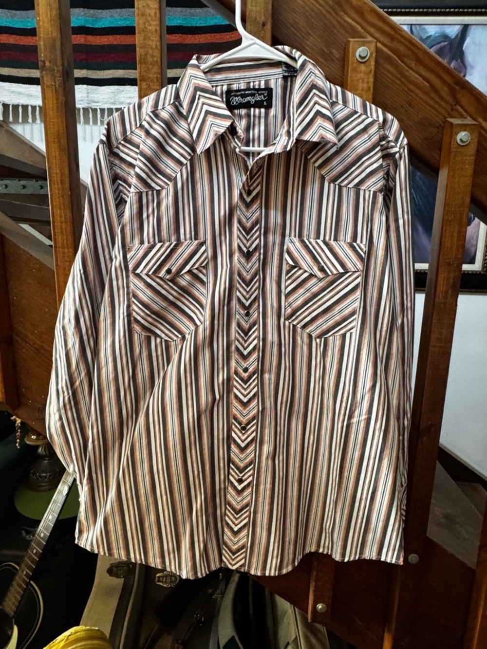 Wrangler Striped Long-Sleeve Western Button-Down in Brown and Cream